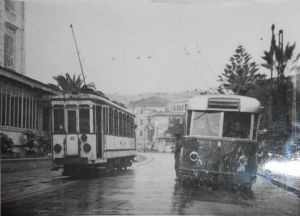 The trolleybus alongside a tram, the new and the old