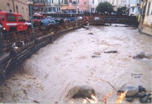 The San Francesco torrent in flood near its mouth