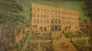 Another hand-coloured drawing with a different layout of the gardens
