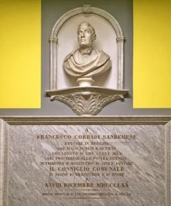 The memorial plaque and bust of Dr Francesco Corradi