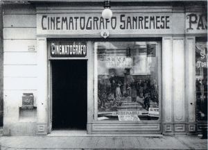 The entrance to the cinema with the window next door