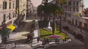 La fontana con la losanga fiorita negli anni '40