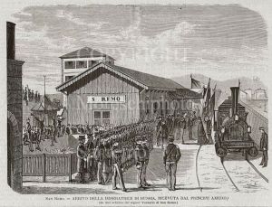 Drawing of Zarina's arrival at Sanremo station