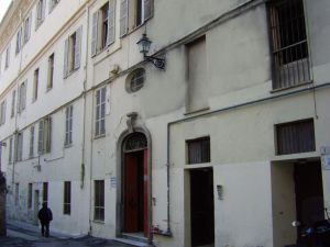 The facade of the building on Via Morardo