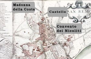 Particolare della carta con le posizioni degli edifici